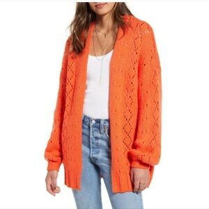 Billabong Cardigan Women’s Orange Crochet Knit Size S – Boho Beach Style